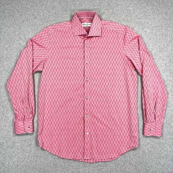Robert Graham Shirt Mens 39 15.5 Med Pink Geometric Flip Cuff Collar Loud Bold - Picture 2 of 12